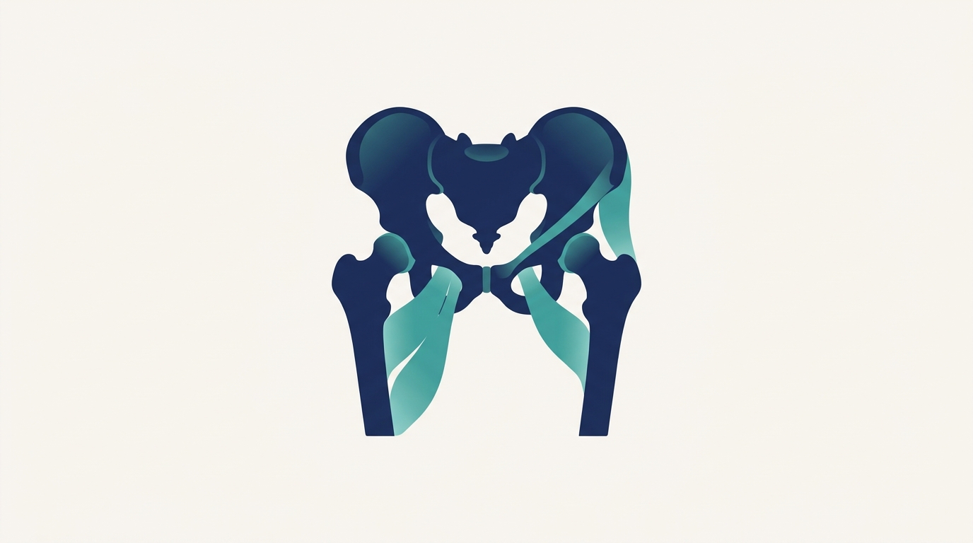 Illustration of the pelvis, hip and groin showing the adductor muscles and hip flexors